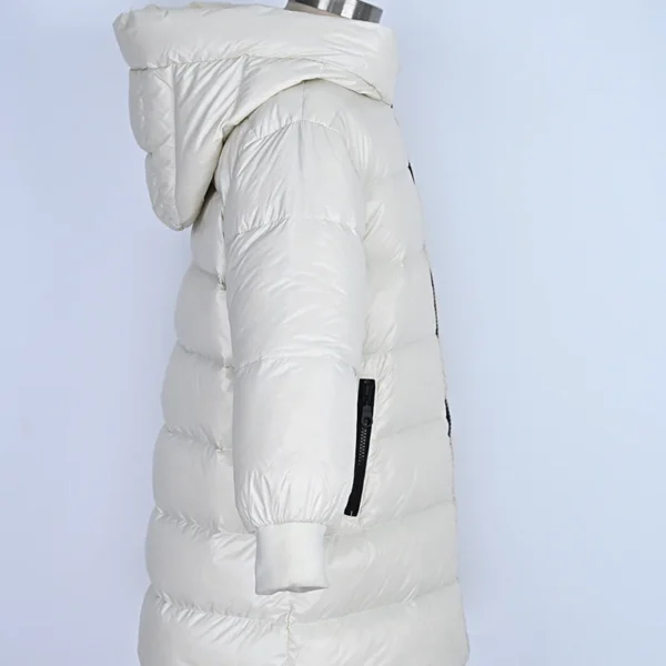 Unisex White Mid-Length Hooded Down Jacket - Image 3