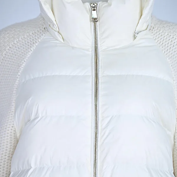 White Hybrid Knit-Sleeve Down Jacket with Detachable Hood - Image 4