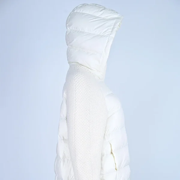White Hybrid Knit-Sleeve Down Jacket with Detachable Hood - Image 3