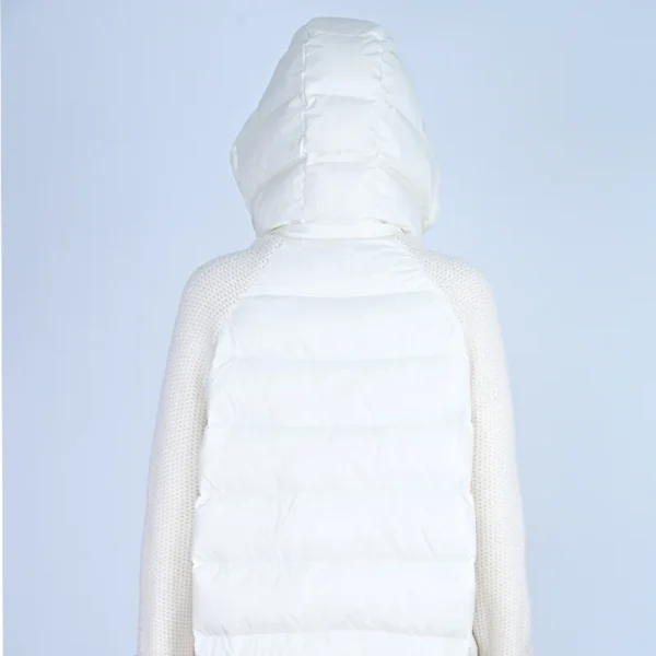 White Hybrid Knit-Sleeve Down Jacket with Detachable Hood - Image 2