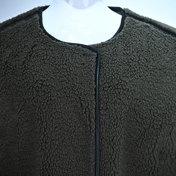 Women's Long Wool-Blend Coat with Faux Leather Trim - Image 4