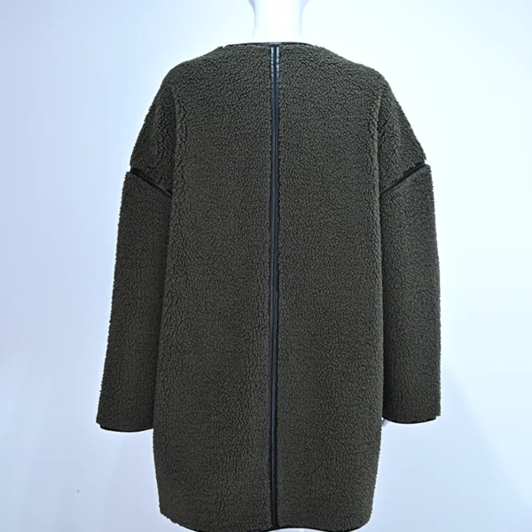Women's Long Wool-Blend Coat with Faux Leather Trim - Image 2